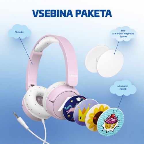 Otroške slušalke LAMAX SoundKid1, 85/94 dB, 40 mm gonilniki, SafeSound2.0, mikrofon, 3,5 mm priklop, roza barve