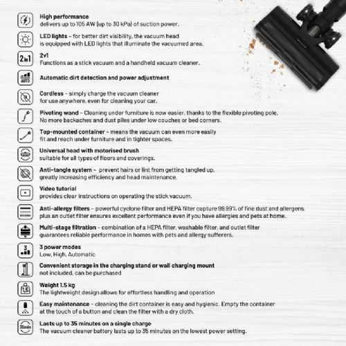 Pokončni sesalnik Lauben 2in1 Pet Plus 4, 400W, LED osvetlitev