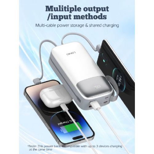 POWER BANK LDNIO 30000mAh 22.5W 5V 3A 2 PORT (2A) + 2 CABLE (1C1L) PQ30