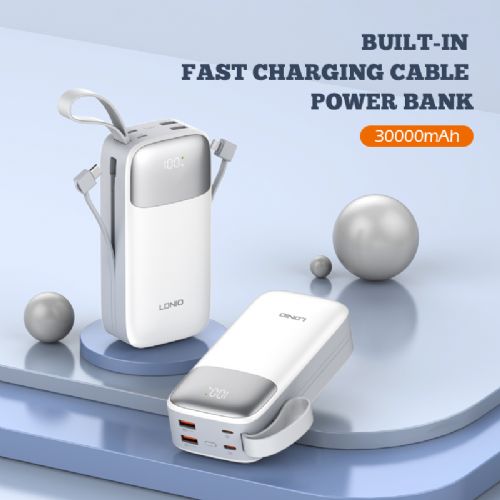 POWER BANK LDNIO 30000mAh 22.5W 5V 3A 2 PORT (2A) + 2 CABLE (1C1L) PQ30