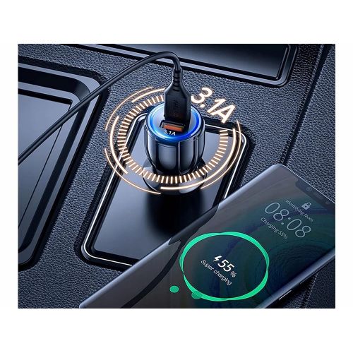 USB car charger Verk Group, 2 × USB-A QC 3.0, 3.1 A, LED lighting, black