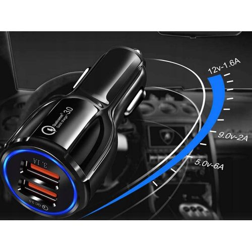 USB car charger Verk Group, 2 × USB-A QC 3.0, 3.1 A, LED lighting, black