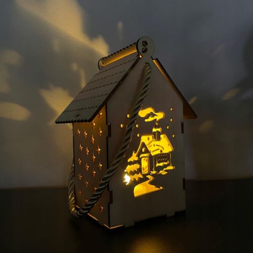 LED wooden Christmas house lantern