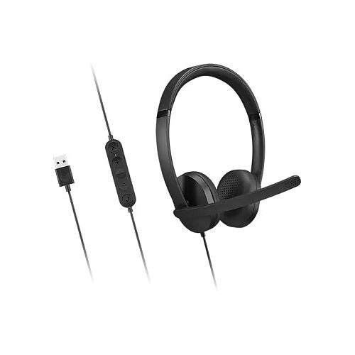 Slušalke Lenovo USB-A 2. generacije z mikrofonom, naglavni trak, zložljive, črne, žično povezovanje