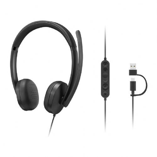 Lenovo 5000 Teams Headset, wired, USB-C, binaural, noise-canceling microphone, Teams button