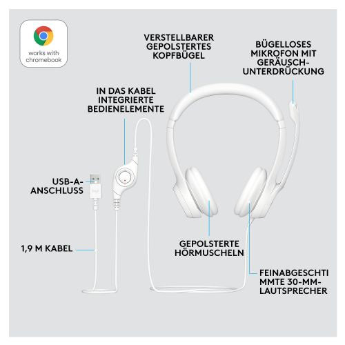 Slušalke LOGITECH H390 za ušesne žične USB-A umazano bele barve