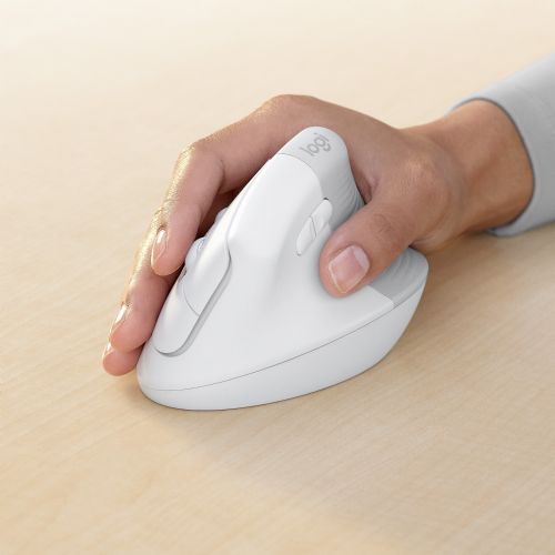 Miška, vertikalna Logitech Lift for Business, ergonomska, 6 gumbov, brezžični Bluetooth 2,4 GHz Bolt USB sprejemnik, umazano bel