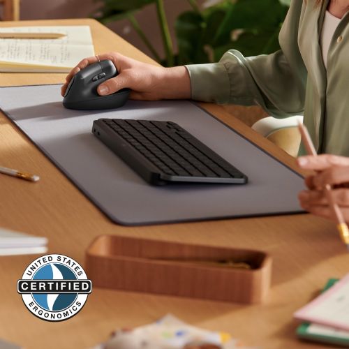 Miška, vertikalna Logitech Lift for Business, ergonomska, 6 gumbov, brezžični Bluetooth 2,4 GHz Bolt USB sprejemnik, umazano bel