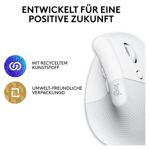 Miška Logitech Lift for Mac Vertikalna miška, ergonomska optična 6 gumbov, brezžična povezava Bluetooth Bolt USB sprejemnik umazano bel