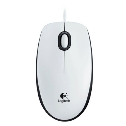 Logitech M100 wired optical mouse, white, double-sided, USB, for right-handed and left-handed users