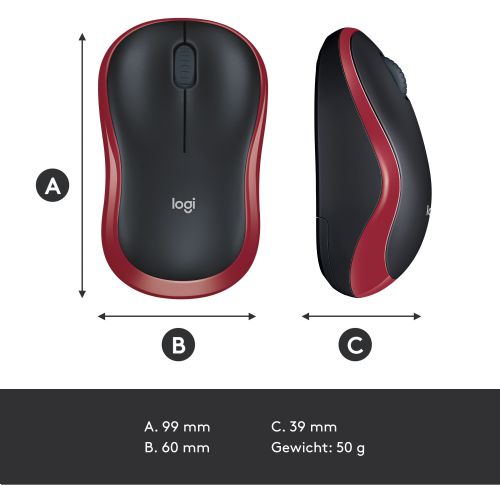 Miška Logitech M185 Wireless rdeča