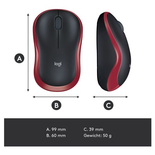 Miška Logitech M185 Wireless rdeča