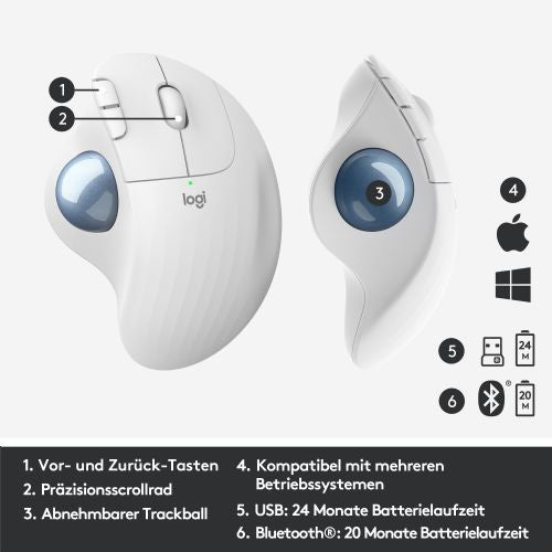 Brezžična sledilna kroglica Logitech M575 ERGO bela