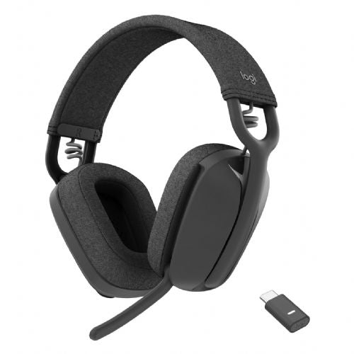 Brezžične slušalke Logitech Zone Vibe brezžične slušalke polne velikosti Bluetooth brezžične USB-C prek adapterja Bluetooth grafitno certificirano za Microsoft Teams
