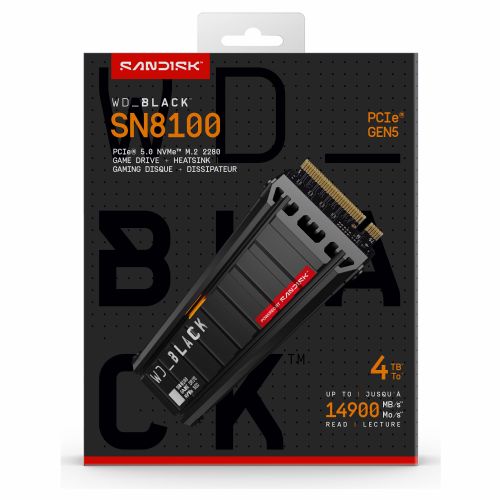 Vgradni SSD disk WD SN8100 4TB M.2 NVMe PCIe 5.0 2280 s hladilnikom črne barve