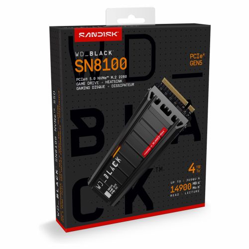 Vgradni SSD disk WD SN8100 4TB M.2 NVMe PCIe 5.0 2280 s hladilnikom črne barve