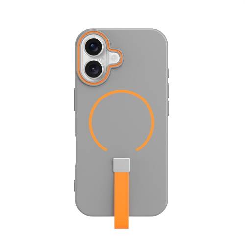 Matte Liquid Silicone Case with Strap with MagSafe for iPhone 17 Air - Gray-Orange