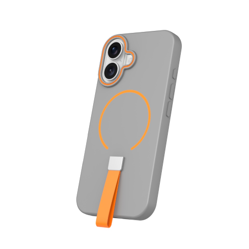 Matte Liquid Silicone Case with Strap with MagSafe for iPhone 17 Air - Gray-Orange