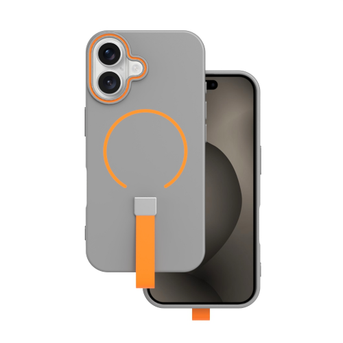 Matte Liquid Silicone Case with Strap with MagSafe for iPhone 17 Air - Gray-Orange