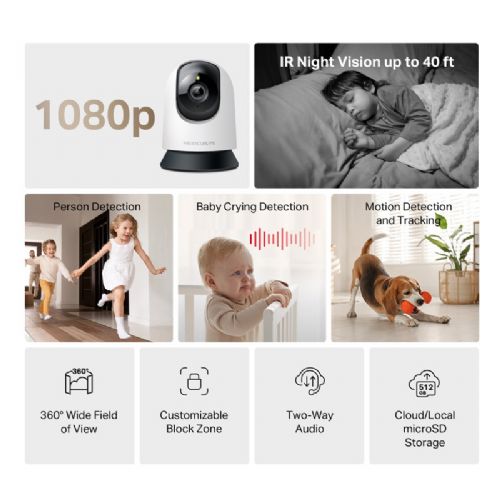 MERCUSYS MC200 2MP FHD 4mm možnost Pan/Tilt Wi-Fi notranja nadzorna kamera