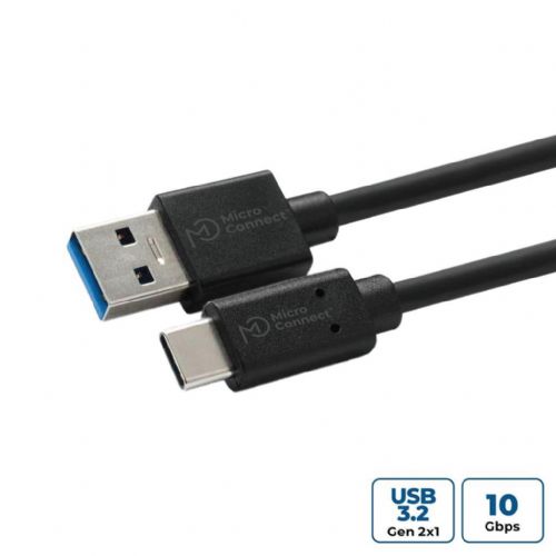 MicroConnect Cables USB C-A 3.2 Gen 2 data cable, 0.5m, 10 Gbps, supports 3A charging, Power Delivery 15W, compatible with USB 2.0/1.1