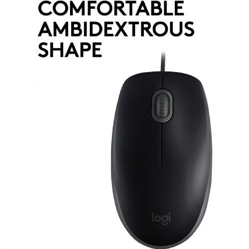 Logitech B110 Silent wired mouse, USB, silent clicks, 1000 dpi, black