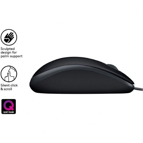 Logitech B110 Silent wired mouse, USB, silent clicks, 1000 dpi, black