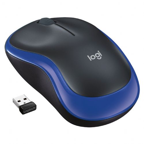 Logitech M185 wireless mouse, optical, 1000 dpi, ergonomics for right-handed people, blue