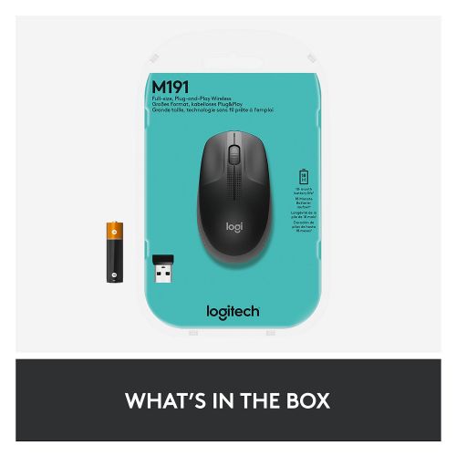 Logitech M190 wireless mouse, ergonomic, 1000 dpi, right-handed, black/graphite