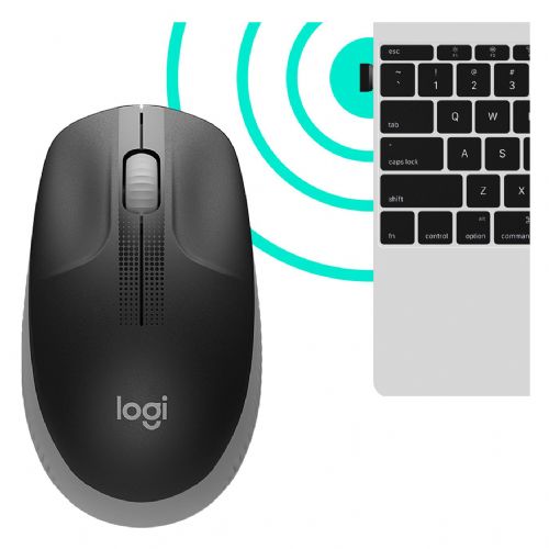 Logitech M190 wireless mouse, ergonomic, 1000 dpi, right-handed, black/graphite