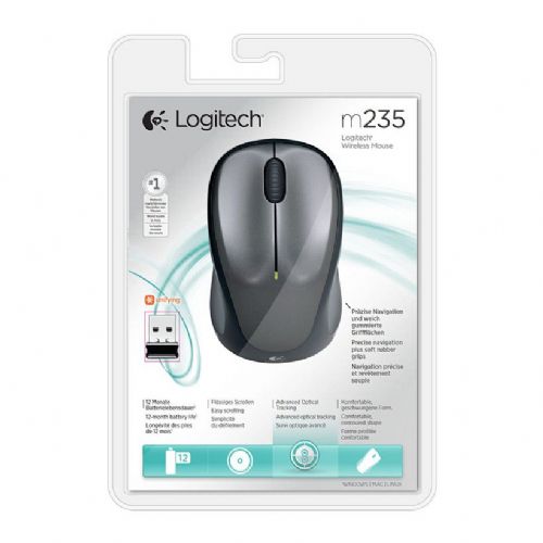 Logitech M235 wireless mouse, optical laser, 2.4 GHz USB, 1000 dpi, black