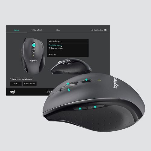 Logitech M705 Marathon wireless mouse, laser, ergonomic, 3-year battery life, Unifying receiver