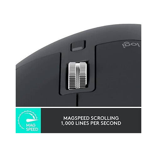 Logitech MX Master 3S Performance Black Mouse, wireless, quiet operation, ergonomic design, Darkfield sensor, fast charging