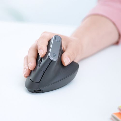 Miška Logitech MX Vertical, 2,4 GHz Unifying, Bluetooth, združljiva z računalnikom PC/Mac/iPadOS, črno-srebrna