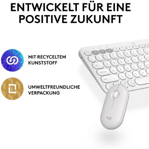 Miška Logitech Pebble Mouse 2 M350s (bela, Bluetooth, za Windows/macOS/iPadOS/Android/ChromeOS/Linux)
