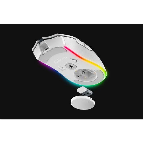 Miška Razer Cobra Pro bela, brezžična/žična, 30000 dpi, Razer Focus Pro senzor, 11-conska RGB osvetlitev