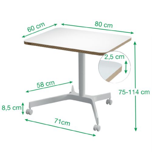 Leitz Ergo 65360001 lift desk, 80 × 60 cm, white, on wheels