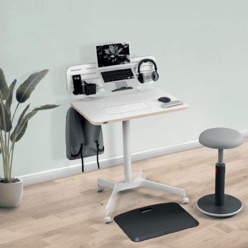 Leitz Ergo 65360001 lift desk, 80 × 60 cm, white, on wheels