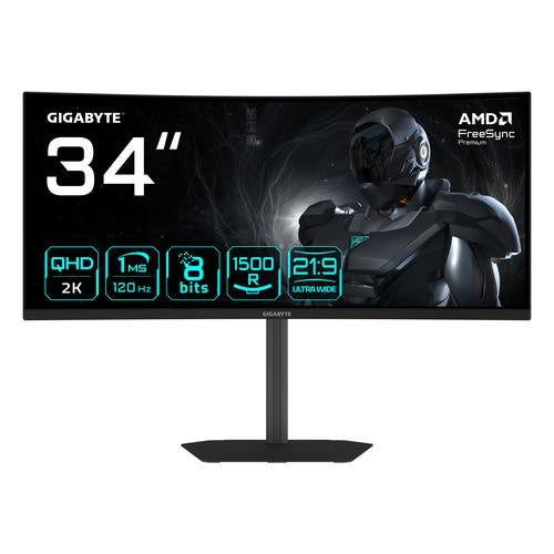 Monitor Gigabyte GS34WQCA (86,4 cm (34"), črn, WQHD, VA, ukrivljen, FreeSync-Premium, Adaptive-Sync, 120Hz zaslon)
