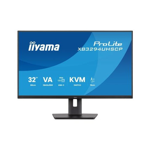 Monitor Iiyama ProLite XB3294UHSCP-B1 (80 cm (31,5"), črn (mat), UltraHD/4K, VA, HDMI, DP, USB-C, USB-hub)