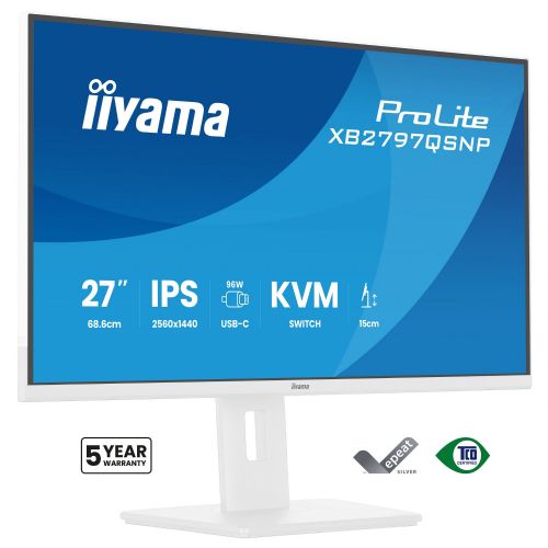 Monitor Iiyama ProLite XB2797QSNP-W1 27", QHD, IPS, USB-C, bel, KVM