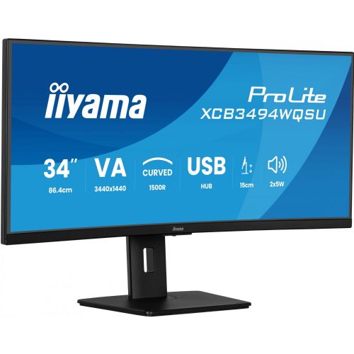 Monitor Iiyama ProLite XCB3494WQSU-B1 (86,7 cm (34 "),WQHD, VA, ukrivljen, AMD-FreeSync-Premium, 120Hz panel, črna