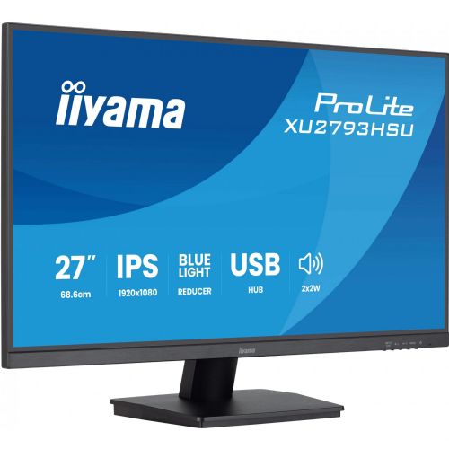 Monitor Iiyama ProLite XU2793HSU-B7 (68,6 cm (27 zoni), črn (mat), FullHD, IPS, USB-vozlišče, HDMI, DP, 100Hz zaslon)