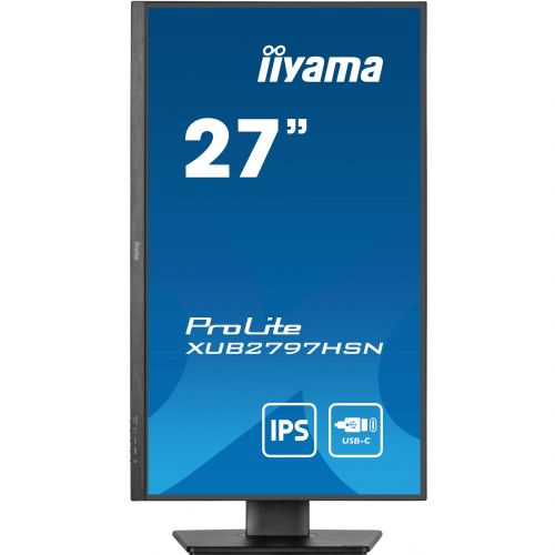 Monitor Iiyama ProLite XUB2797HSN-B2, 68,6 cm (27"), 1920 x 1080 (FHD), IPS, 300 cd/m2, 16 : 9, 1 ms, 100 Hz, HDMI, DP, USB-C (65 W), zvočnik, pivot, črna