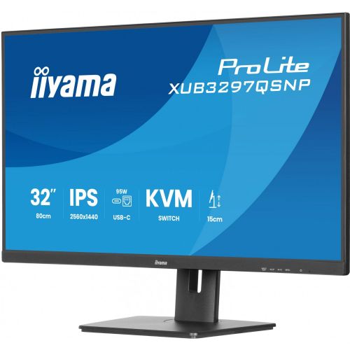 Monitor IIYAMA XUB3297QSNP-B1 81,28cm (32''), IPS-panel 2560x1440 350 cd/m² USB-C priklopna postaja LAN/95 W PD/DP-OUT KVM USB 3x3.2+1xC 1 ms