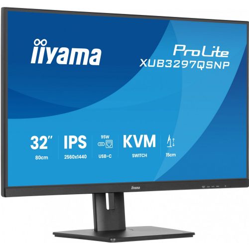 Monitor IIYAMA XUB3297QSNP-B1 81,28cm (32''), IPS-panel 2560x1440 350 cd/m² USB-C priklopna postaja LAN/95 W PD/DP-OUT KVM USB 3x3.2+1xC 1 ms
