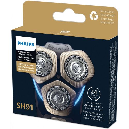 Philips replacement shaving head SH91/50 silver, for Series 9000 and 9000 Prestige, 72 self-sharpening blades, Precision Blades, protective foil, easy to replace