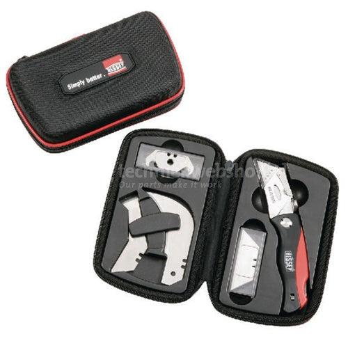 Bessey DBKPH-SET universal knife, blade length 28 mm, total length 160 mm, comfortable plastic handle, belt clip, black/red