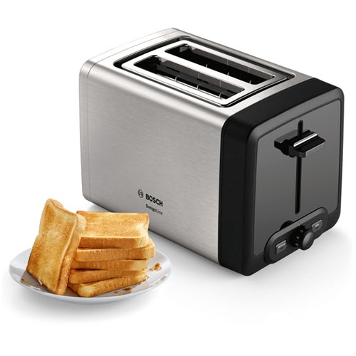 Opekač kruha Bosch Compact Toaster DesignLine TAT4P420DE (nerjaveče jeklo/črna barva, 970 W, za 2 rezini toasta)