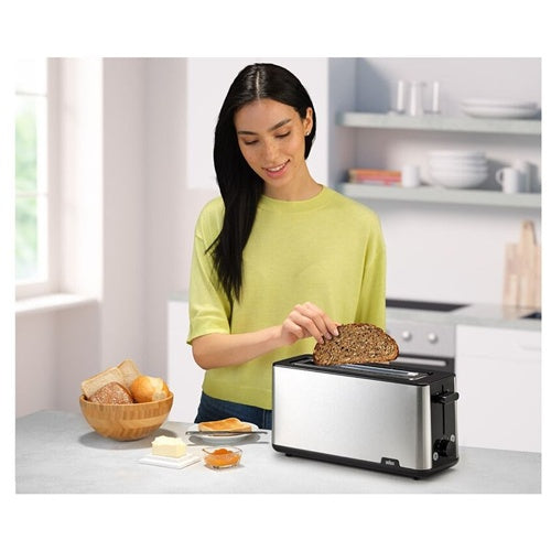 Opekač kruha Braun Long Slot Toaster PurShine HT 1610 BK (nerjaveče jeklo/črna, 1030 W, za 2 rezini toasta)